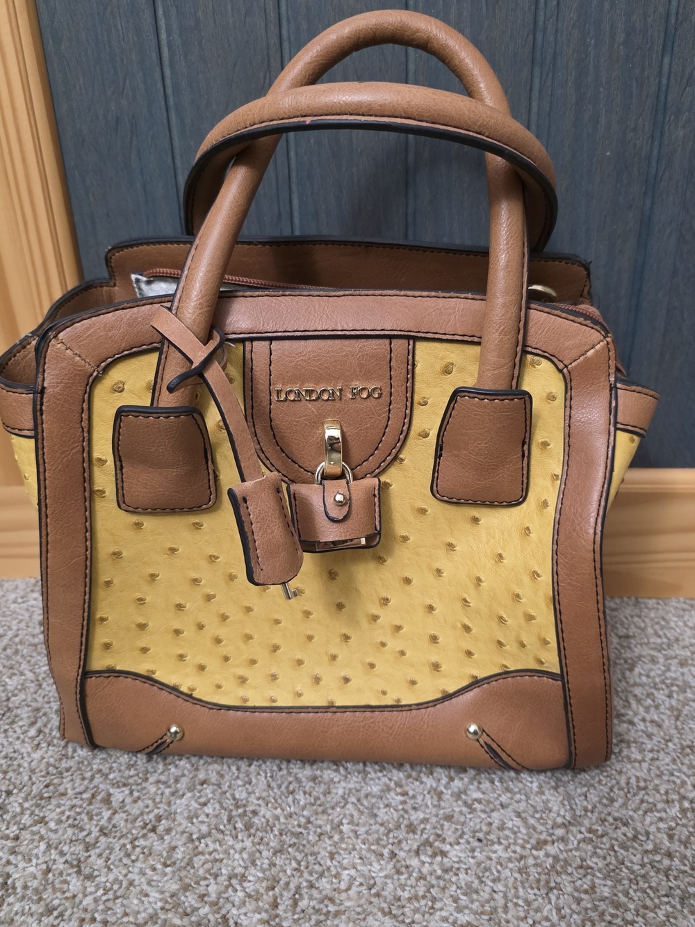 London Fog Yellow & Brown Structured Satchel